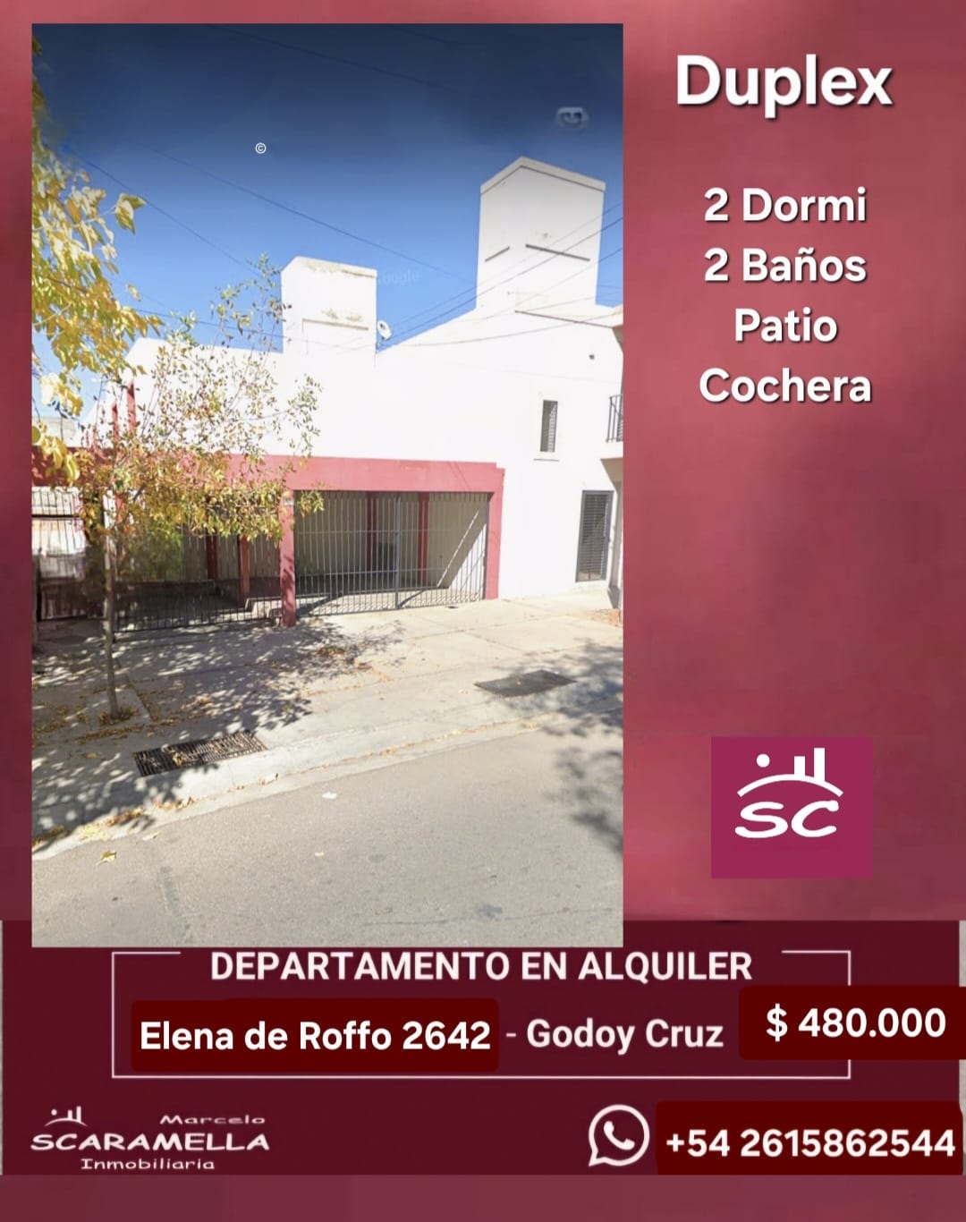 ALQUILER DUPLEX DEPARTAMENTO EN GODOY CRUZ Canon mensual $480.000
